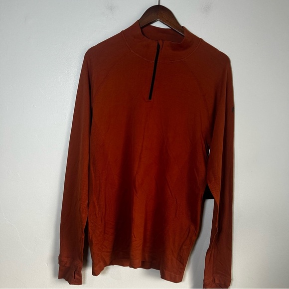 Mens FABLETICS Rust Orange Long Sleeve Workout Pullover - Picture 1 of 5
